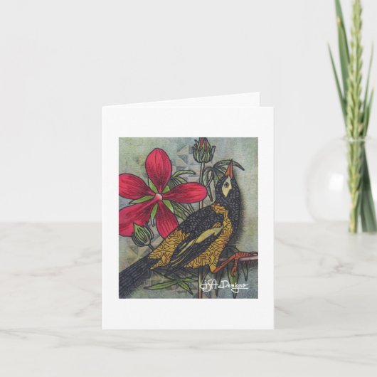 Textile Art Bird Notecard Karte (Vorderseite)