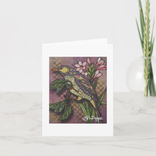 Textile Art Bird Notecard Karte (Vorderseite)
