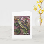Textile Art Bird Notecard Karte (Gelbe Blume)
