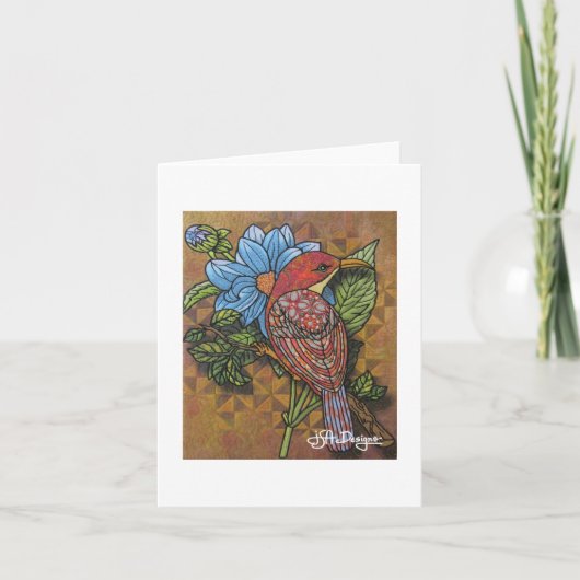 Textile Art Bird Notecard Karte (Vorderseite)