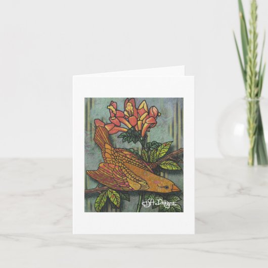 Textile Art Bird Notecard Karte (Vorderseite)