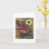 Textile Art Bird Notecard Karte (Gelbe Blume)