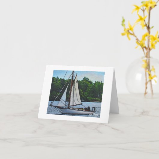 Textile Art Boat Notecard Karte (Gelbe Blume)