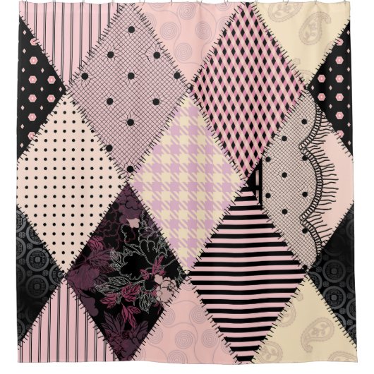 Textile Lingerie: Patchwork Vintages Muster Duschvorhang (Vorderseite)