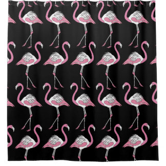 Textile Schwarz Flamingo Hintergrundmuster Duschvorhang