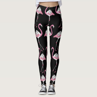 Textile Schwarz Flamingo Hintergrundmuster Leggings