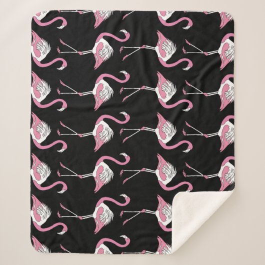 Textile Schwarz Flamingo Hintergrundmuster Sherpadecke (Vorderseite)