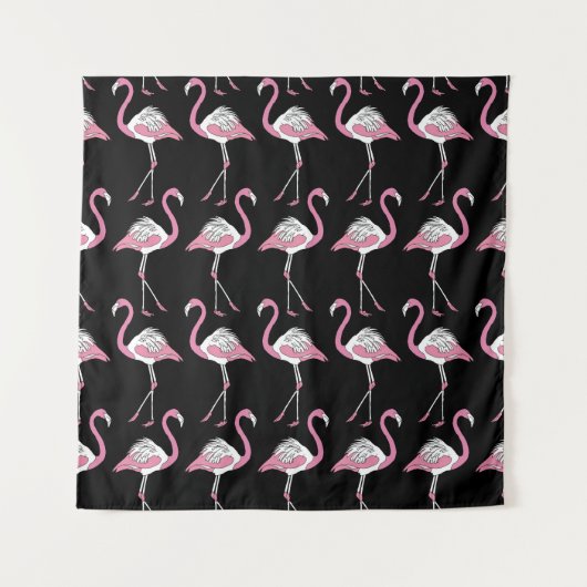 Textile Schwarz Flamingo Hintergrundmuster Wandteppich (Vorderseite)