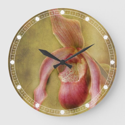 Textile Slipper-Orchidee Große Wanduhr (Vorderseite)