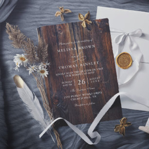 Textiles Holz Rustikale Landhochzeit QR Code Einladung