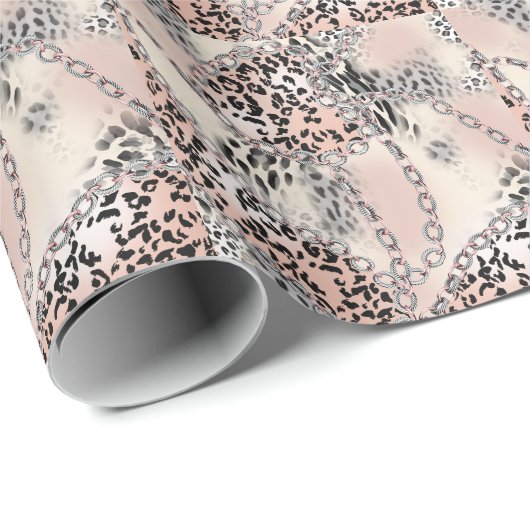 Textilleopard: Blumenkettenmuster. Geschenkpapier (Rolleneckpunkt)