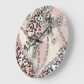 Textilleopard: Blumenkettenmuster. Große Wanduhr (Winkel)