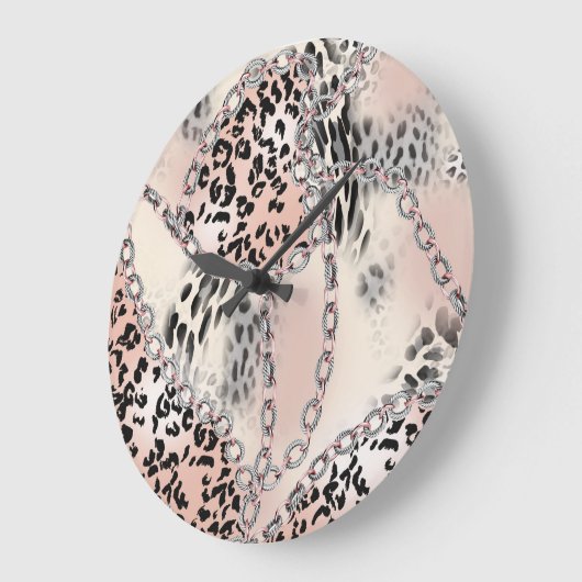 Textilleopard: Blumenkettenmuster. Große Wanduhr (Winkel)
