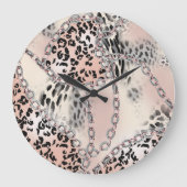 Textilleopard: Blumenkettenmuster. Große Wanduhr (Vorderseite)