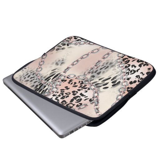 Textilleopard: Blumenkettenmuster. Laptopschutzhülle (Vorne Knopf)