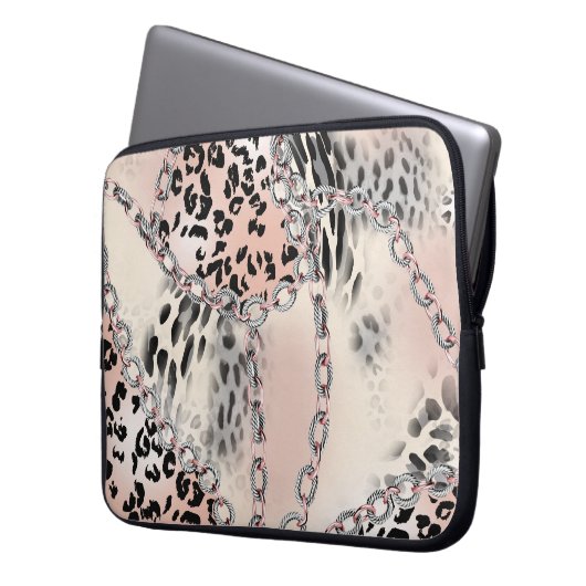 Textilleopard: Blumenkettenmuster. Laptopschutzhülle (Vorderseite Links)