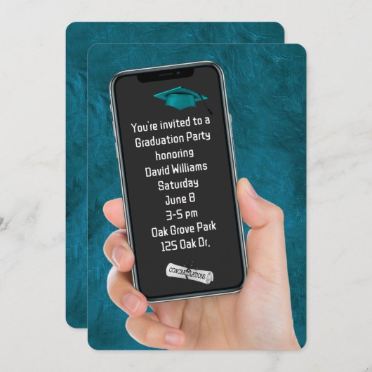 Textnachricht der Graduierungspartei auf Aquamarin Einladung (Vorne/Hinten)