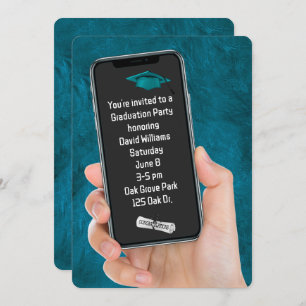 Textnachricht der Graduierungspartei auf Aquamarin Einladung
