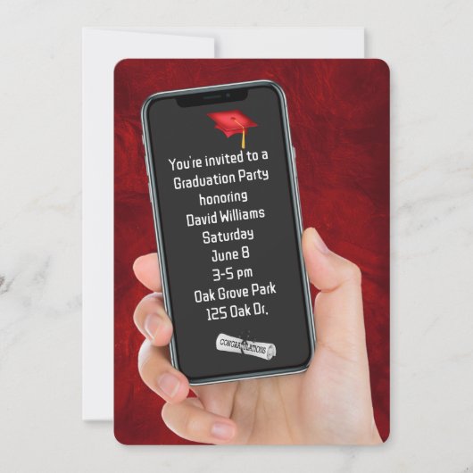Textnachricht der Graduierungspartei auf rotem Led Einladung (Vorderseite)