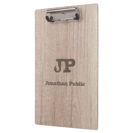 Textname Mit Monogramm, durch Holzaussehen beeintr Klemmbrett (Links)