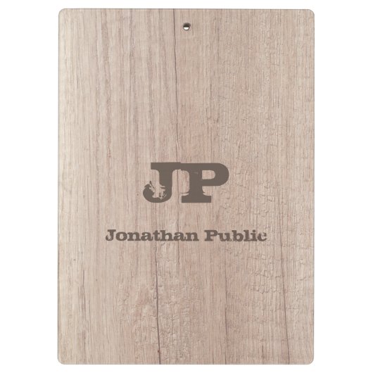 Textname Mit Monogramm, durch Holzaussehen beeintr Klemmbrett (Rückseite)