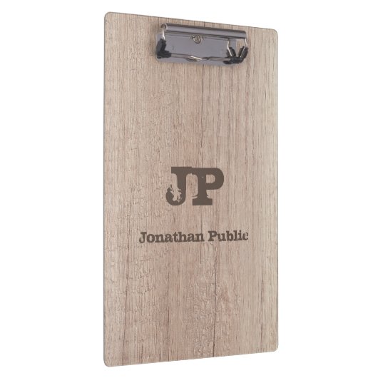 Textname Mit Monogramm, durch Holzaussehen beeintr Klemmbrett (Rechts)