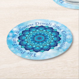 Textpassende Diwali Blue Round Paper Coast ändern Runder Pappuntersetzer