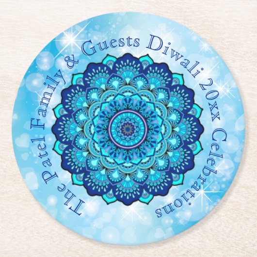 Textpassende Diwali Blue Round Paper Coast ändern Runder Pappuntersetzer (Vorderseite)