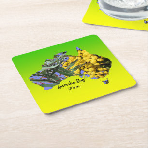 Textsaison bearbeiten, Australien Day Gum Leaf Wat Rechteckiger Pappuntersetzer
