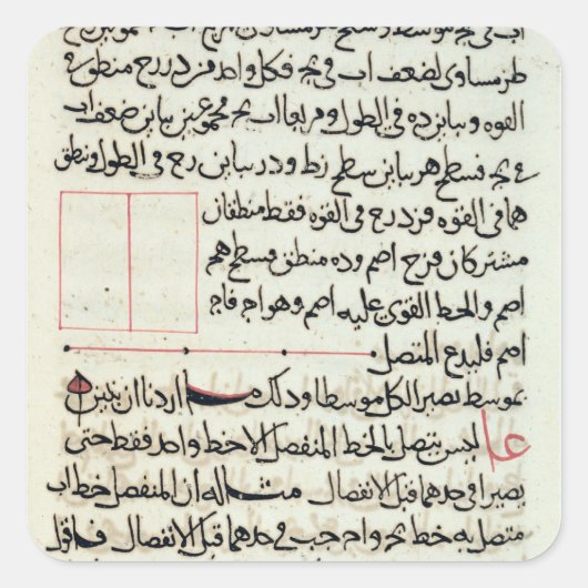 Textseite aus 'Elements', einer Buchgeometrie Quadratischer Aufkleber (Vorderseite)