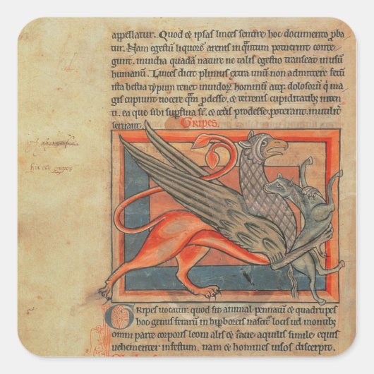 Textseite mit Darstellung eines Greifes Quadratischer Aufkleber (Vorderseite)