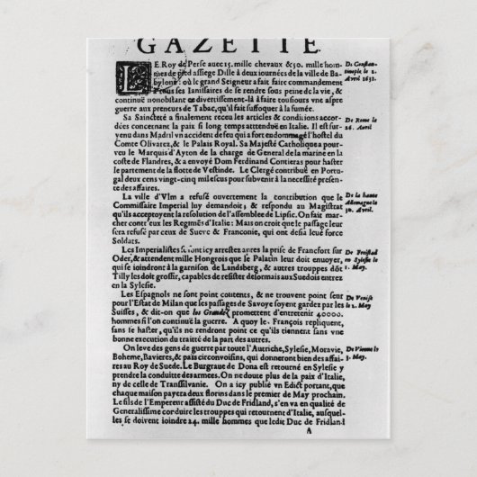 Textseite von "La Gazette" Postkarte (Vorderseite)