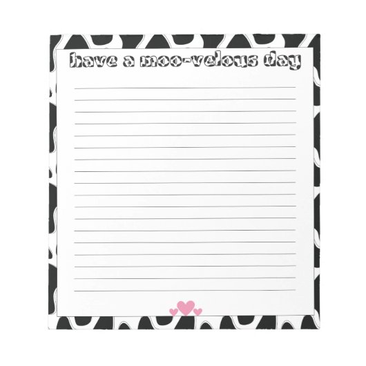 Textupsel für moovelous Cow Print Lined Stationery Notizblock (Vorderseite)