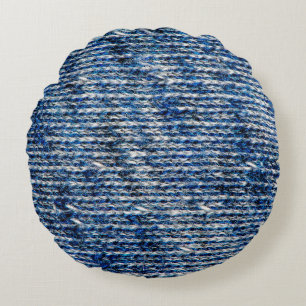 Textur aus blauem Strickwolle Rundes Kissen