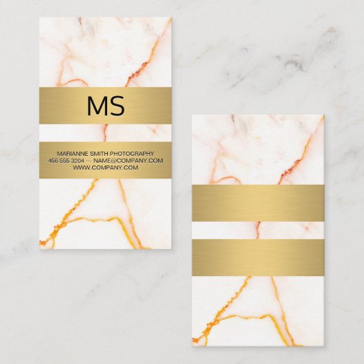 Textur aus weißem Marmor Gold Metallic Bars Busine Visitenkarte (Vorne/Hinten)