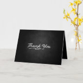 Textur Dankeschön Drehbuch auf schwarz Karte (Gelbe Blume)