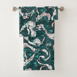 Textur der weißen Flecken, gemischt mit Aquamarin  Badhandtuch Set
