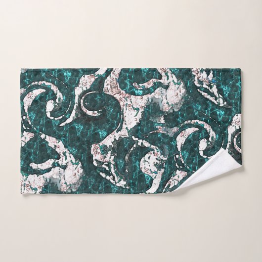 Textur der weißen Flecken, gemischt mit Aquamarin Badhandtuch Set (Handtuch)