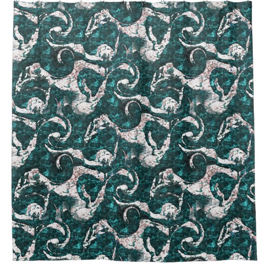 Textur der weißen Flecken, gemischt mit Aquamarin Duschvorhang (Vorderseite)