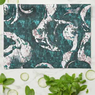 Textur der weißen Flecken, gemischt mit Aquamarin  Geschirrtuch