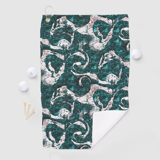 Textur der weißen Flecken, gemischt mit Aquamarin  Golfhandtuch (Insitu)