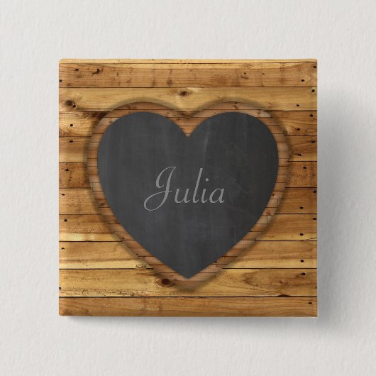 Textur des Holzbrettes Graphic Heart Chalkboard Button (Vorderseite)
