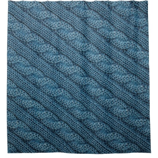 Textur des Strickstoffes, hellblaues Colo Duschvorhang (Vorderseite)