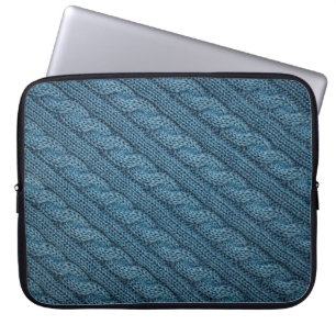 Textur des Strickstoffes, hellblaues Colo Laptopschutzhülle