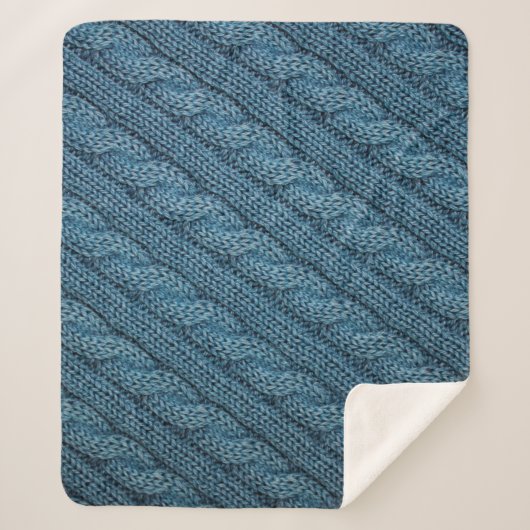 Textur des Strickstoffes, hellblaues Colo Sherpadecke (Vorderseite)