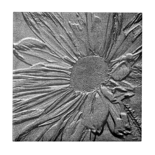 Textur-Effekt Silber Gänseblümchen Florale Kunst Fliese (Vorderseite)