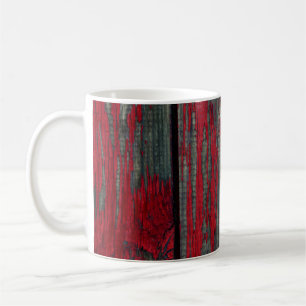 Textur eines alten Holzzauns, rot und orange gestr Kaffeetasse