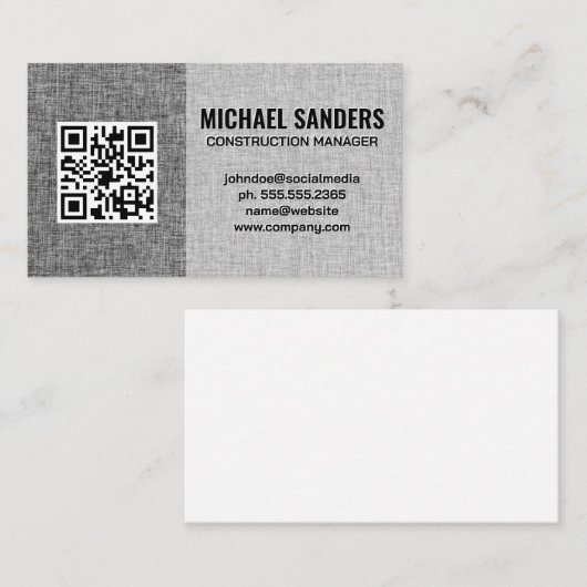 Textur Grau Stoff | QR-Code Visitenkarte (Vorne/Hinten)