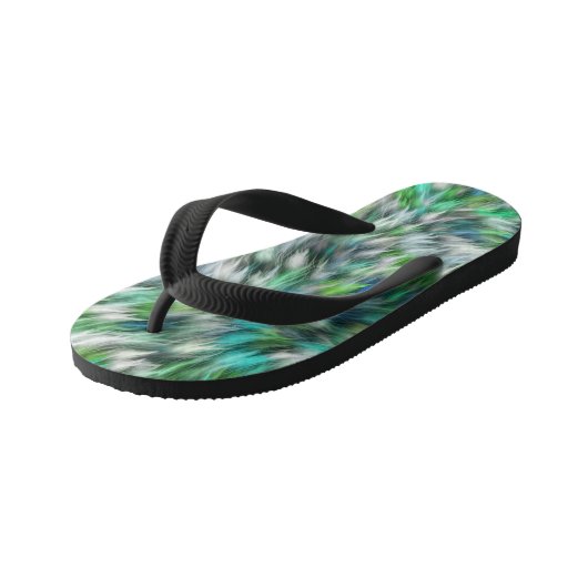 Textur Grünes Pelzdesign Kinderbadesandalen (Schrägansicht)