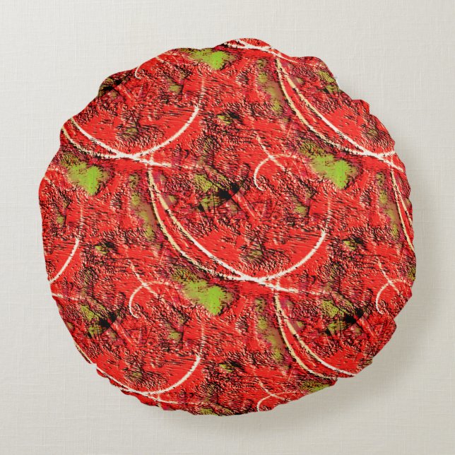 Textur in einigen lebendigen Korallen mit Tee-grün Rundes Kissen (Rückseite)